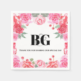 Bruiloftsbloem waterverf roos patroon servet