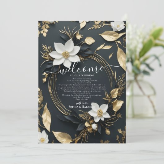 Bruiloftsbloemenkranst Welkomstbrief & Reisprogram Kaart (Staand voorkant)