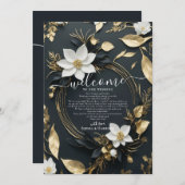 Bruiloftsbloemenkranst Welkomstbrief & Reisprogram Kaart (Voorkant / Achterkant)