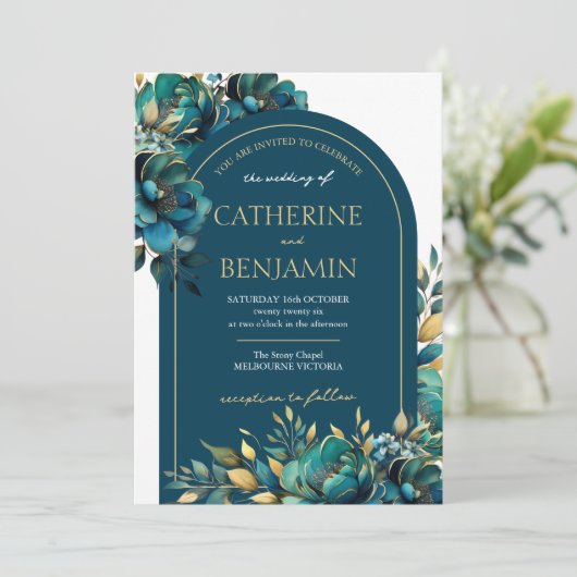 Bruiloftsbloemenuitnodiging Boho Glam Kaart (Staand voorkant)