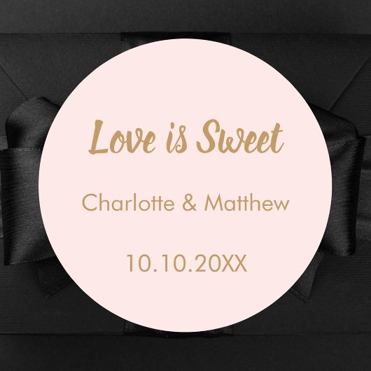 Bruiloftsblush gouden namen Love is Sweet Ronde Sticker