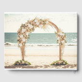 Bruiloftsbogen op het strand met rozen gastenboek (Achterkant)