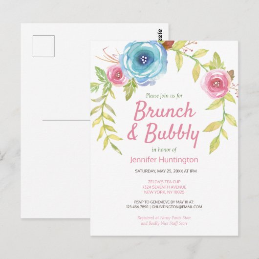 Bruiloftsborrel & Bruisende Bruidsuitnodiging met Briefkaart (Voorkant / Achterkant)