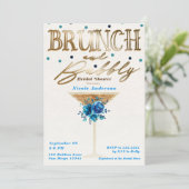 Bruiloftsborrel Bubbelend Goud Turquoise Bloem Bru Kaart (Staand voorkant)