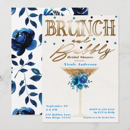 Bruiloftsborrel Bubbelend Goud Turquoise Bloem Bru Kaart (Voorkant / Achterkant)