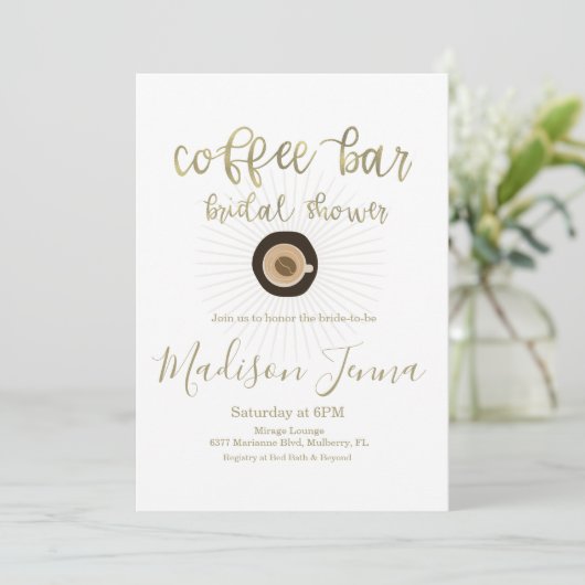 Bruiloftsborrel Coffee Bar Gouden Schrift Kaart (Staand voorkant)
