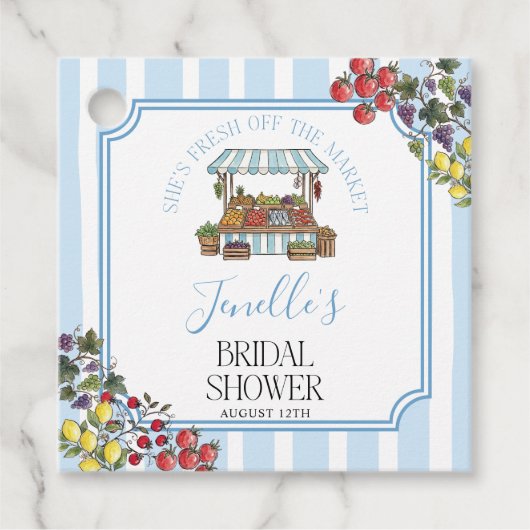 Bruiloftsborrel 'Fresh Off The Market' Bedankjes Labels (Voorkant)