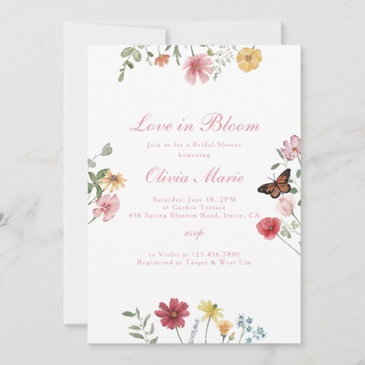 Bruiloftsborrel Love in Bloom Kaart (Voorkant)