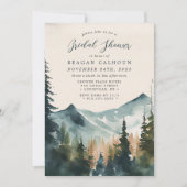 Bruiloftsborrel met Bergen en Dennen Calligrafie Kaart (Voorkant)