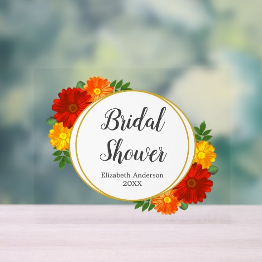 Bruiloftsborrel met herfstbloemen acryl bord (Neutraal)