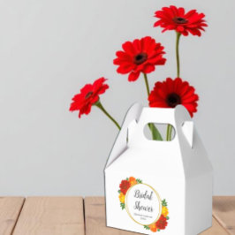 Bruiloftsborrel met herfstbloemen bedankdoosjes