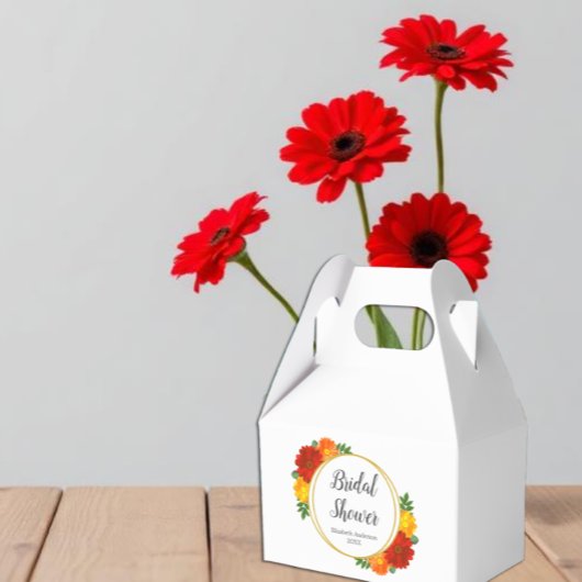 Bruiloftsborrel met herfstbloemen bedankdoosjes