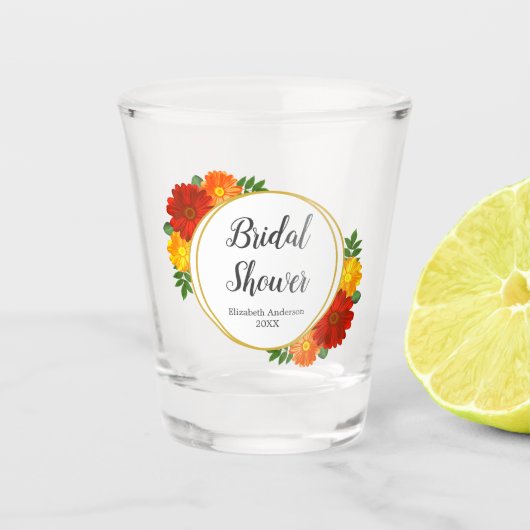 Bruiloftsborrel met herfstbloemen shot glas (Voorkant)