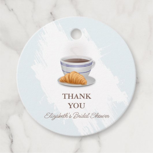 Bruiloftsborrel met koffie en croissants bedankjes labels (Voorkant)