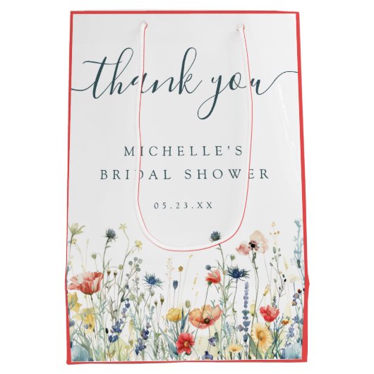 Bruiloftsborrel met levendige wilde bloemen medium cadeauzakje (Achterkant)