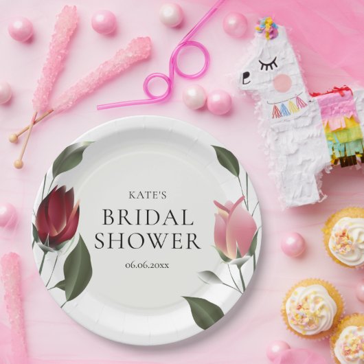 Bruiloftsborrel met Moderne Rozen Papieren Bordje (Feest)