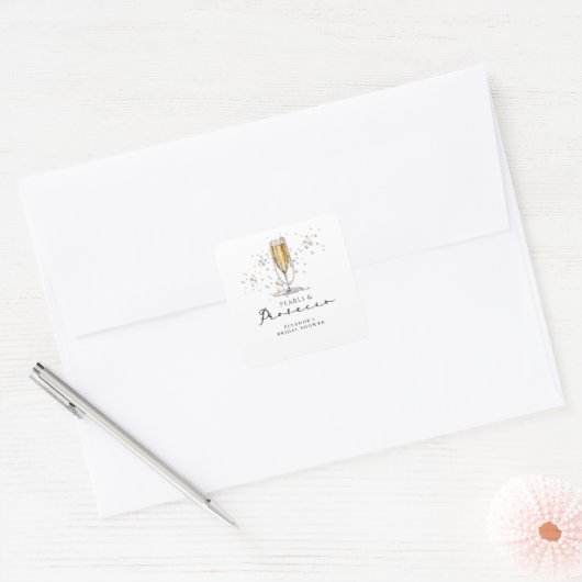 Bruiloftsborrel met Parels & Prosecco Vierkante Sticker (Envelop)
