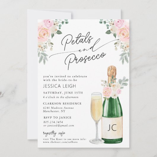 Bruiloftsborrel met Petals & Prosecco Mousserende Kaart (Voorkant)