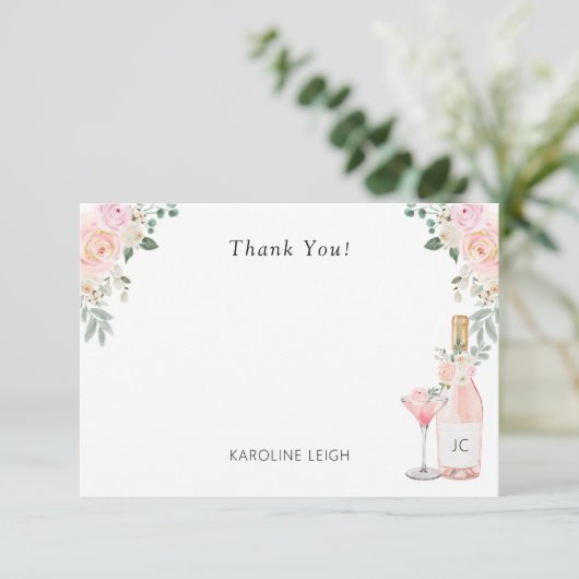 Bruiloftsborrel met Rosé Bedankkaart (Staand voorkant)