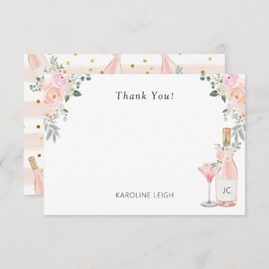 Bruiloftsborrel met Rosé Bedankkaart (Voorkant / Achterkant)