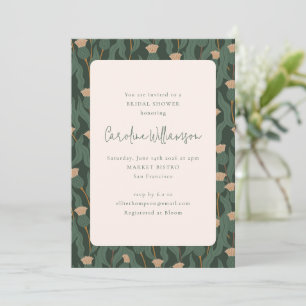 Bruiloftsborrel met vintage bosgroene bloemmotief kaart
