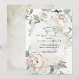 Bruiloftsborrel met vintage witte bloemen en groen kaart