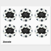 Bruiloftsborrel met zwart-witte bloemen ronde sticker (Vel)
