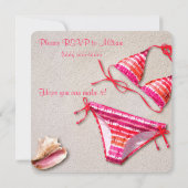 Bruiloftsborrel op het strand met bikini-uitnodigi kaart (Achterkant)