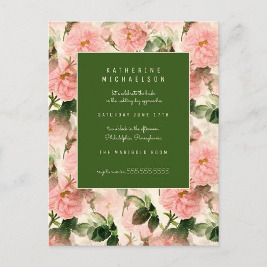 BRUILOFTSBORREL | Ouderwetse Cabbage Roses Briefkaart (Voorkant)