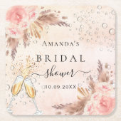 Bruiloftsborrel pampas roze goud bubbel kartonnen onderzetters (Voorkant)