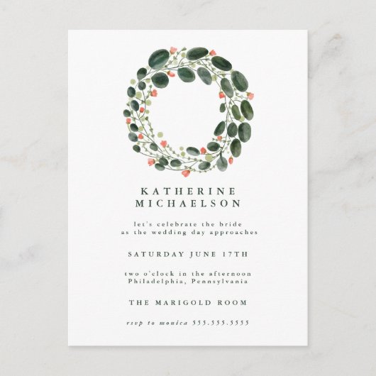 BRUILOFTSBORREL | Waterverf Krans Uitnodiging (Voorkant)