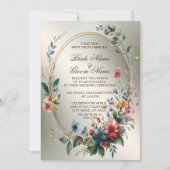 Bruiloftsbrons Kleurrijke Bloemen Gouden Lijst Par Kaart (Voorkant)