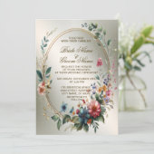 Bruiloftsbrons Kleurrijke Bloemen Gouden Lijst Par Kaart (Staand voorkant)