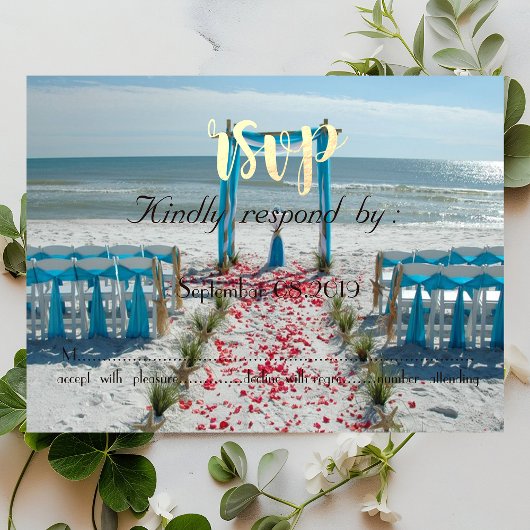 Bruiloftsbruidspilaar aan het strand RSVP Kaart