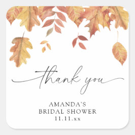 Bruiloftsbruidsshower met vallende bladeren vierkante sticker