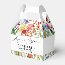 Bruiloftsbruidsshower met wilde bloemen in bloei bedankdoosjes