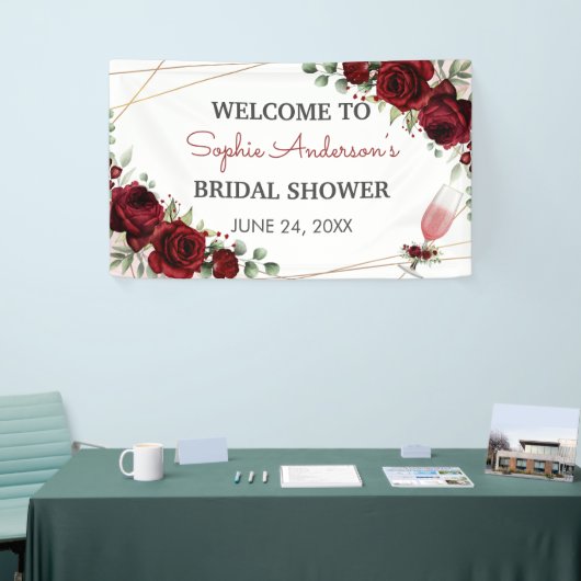 Bruiloftsbruiloft Bordeaux Wijn Roze Bruidsontbijt Spandoek (Beurs)