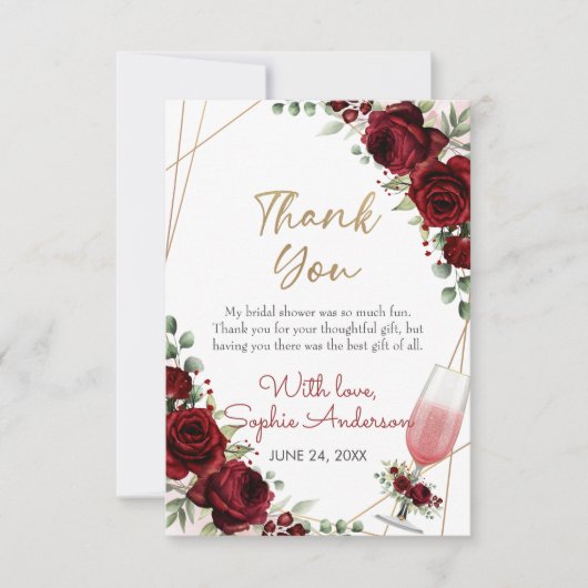 Bruiloftsbruiloft Bordeaux wijnroze bruidsontbijt Bedankkaart (Voorkant)