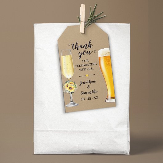 Bruiloftsbruiloft Bubbles & Brews Zonnebloem Groen Cadeaulabel