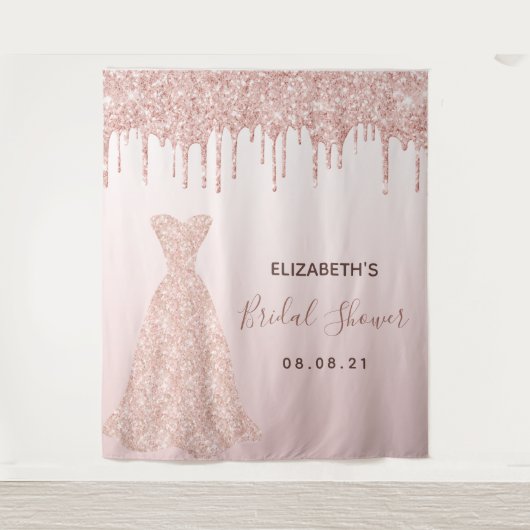 Bruiloftsbruiloft roze gouden druppels wandkleed (Voorkant)