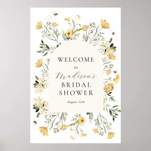 Bruiloftsbruiloft Uitnodiging met Gele Wilde Bloem Poster (Voorkant)