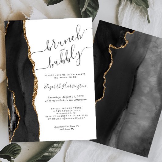 Bruiloftsbrunch & Bruisend Black Gold Agate Bruilo Kaart