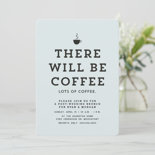 Bruiloftsbrunch eenvoudige leuke lichtblauwe koffi kaart (Staand voorkant)