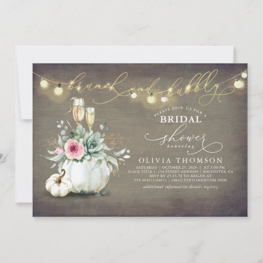 Bruiloftsbrunch en bruisende succulenten pompoen b kaart (Voorkant)