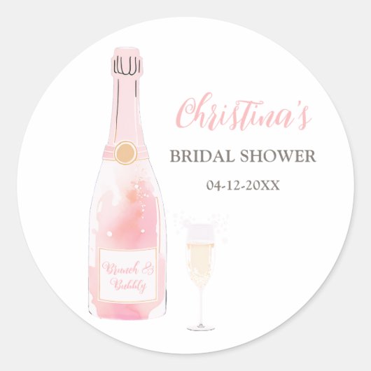 Bruiloftsbrunch en bubbels champagne bruids-shower ronde sticker (Voorkant)