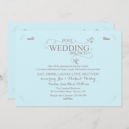 Bruiloftsbrunch in blauwe uitnodiging (Voorkant / Achterkant)