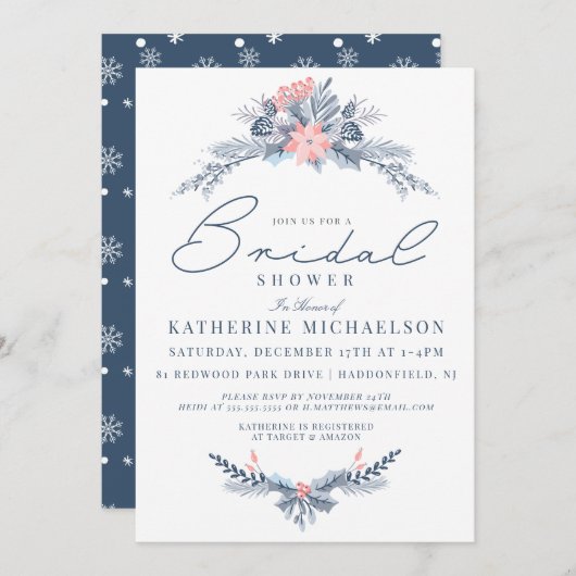 BRUILOFTSBRUNCH | Kerst Pastel Poinsettia Bloemstu Kaart (Voorkant / Achterkant)