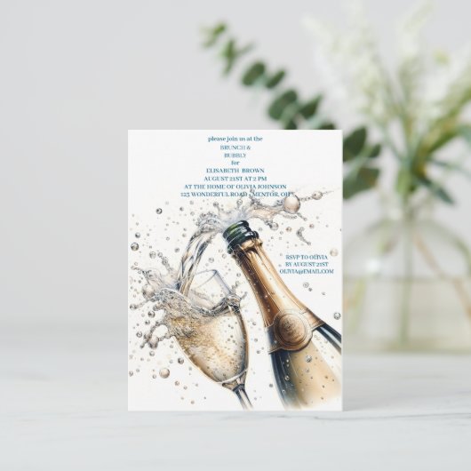 Bruiloftsbrunch met bubbels aankondigingskaart (Staand voorkant)