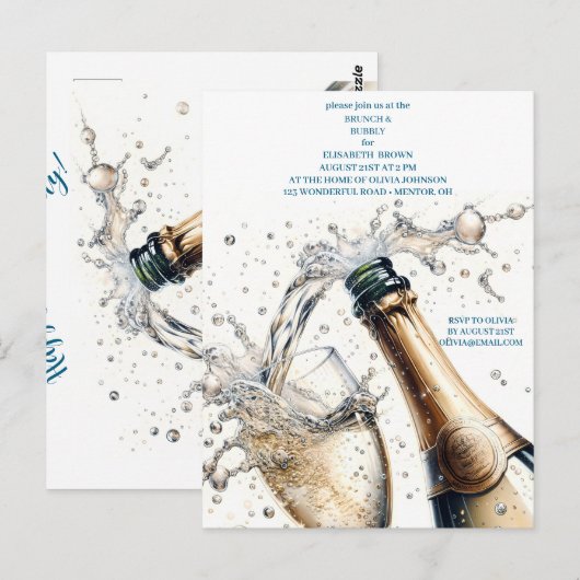 Bruiloftsbrunch met bubbels briefkaart (Voorkant / Achterkant)