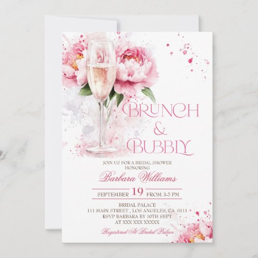 Bruiloftsbrunch met bubbels en bloemen kaart (Voorkant)